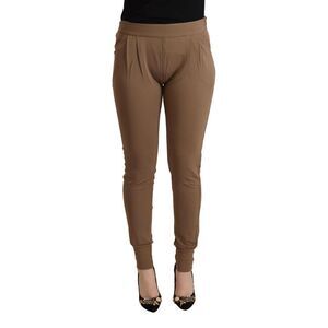 Scervino Street Brown Viscose Mid Waist Slim Tapered Women's Pants